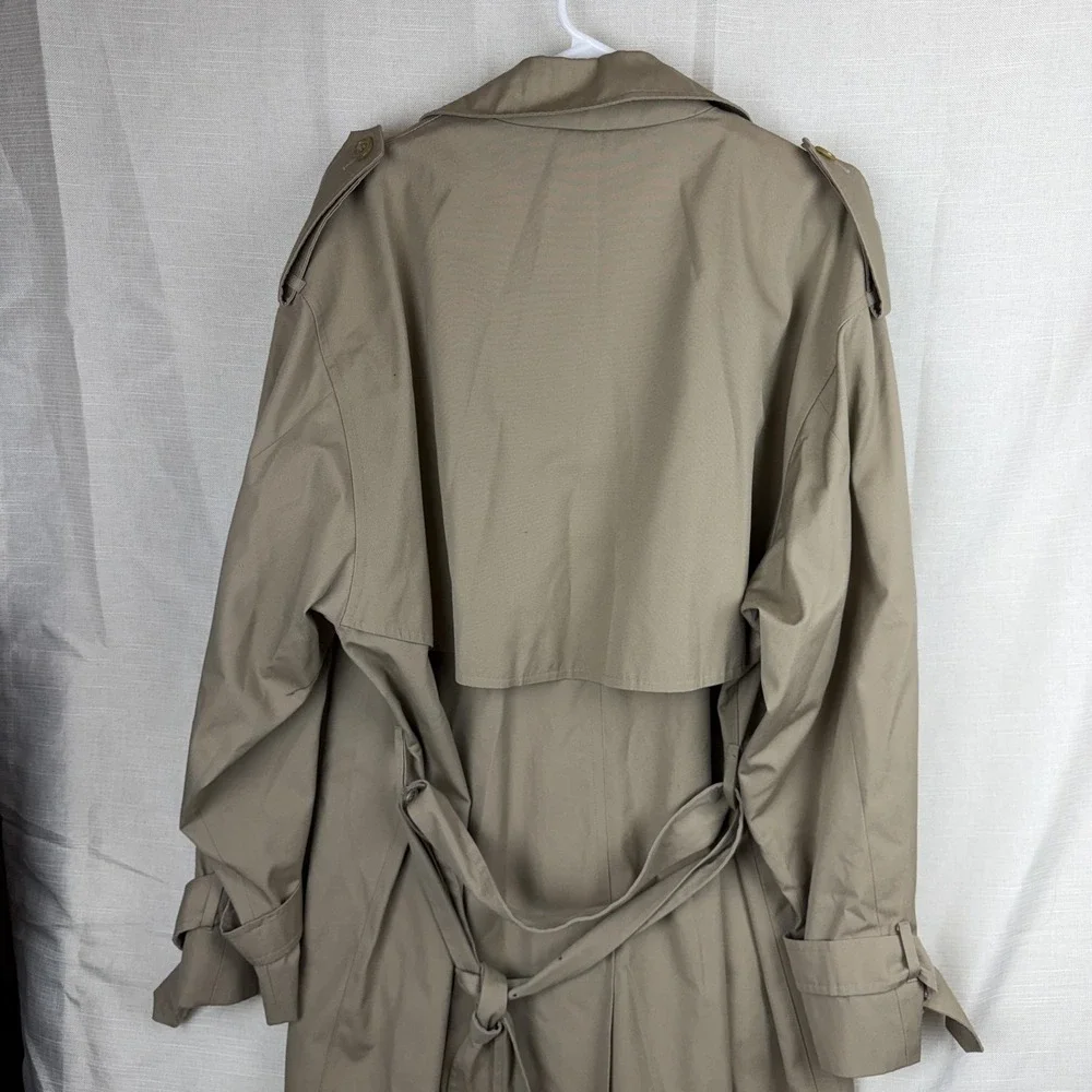 VTG London Fog Trench Coat Mens 44 Beige Belted Double Breasted Long Classic